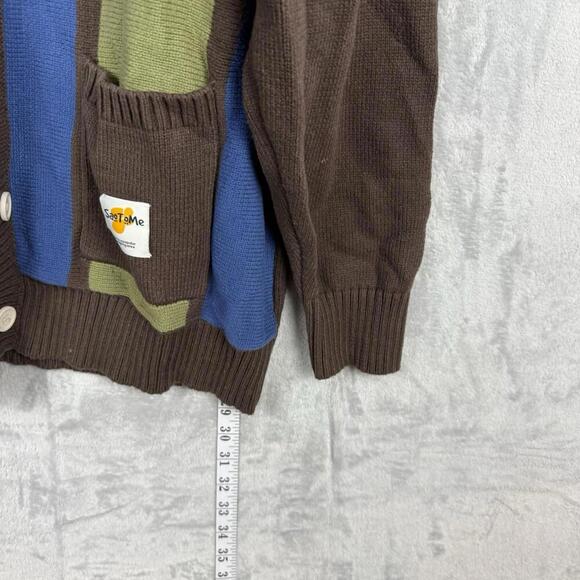 SooToMe Cardigan Sweater Brown Green Blue Striped Button Front Women Size S Y2K - Picture 10 of 10